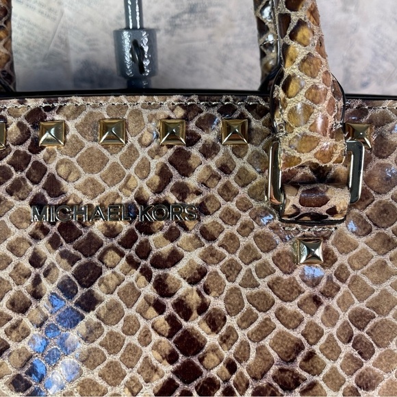Michael Kors Selma Stud Leather Snakeskin Large Handbag Purse Tote - Picture 10 of 15